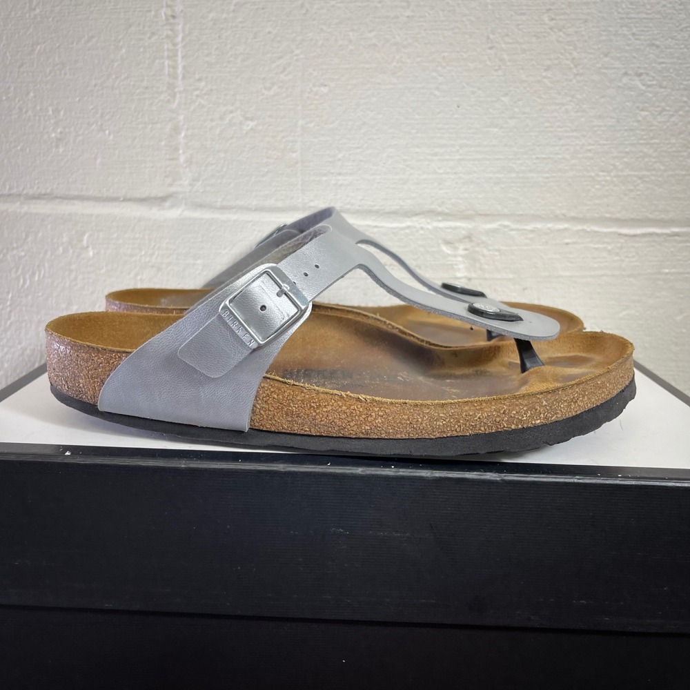 Birkenstock Gizeh Silver Metallic Thong Sandals Slip On Women's 40 EU/9 US